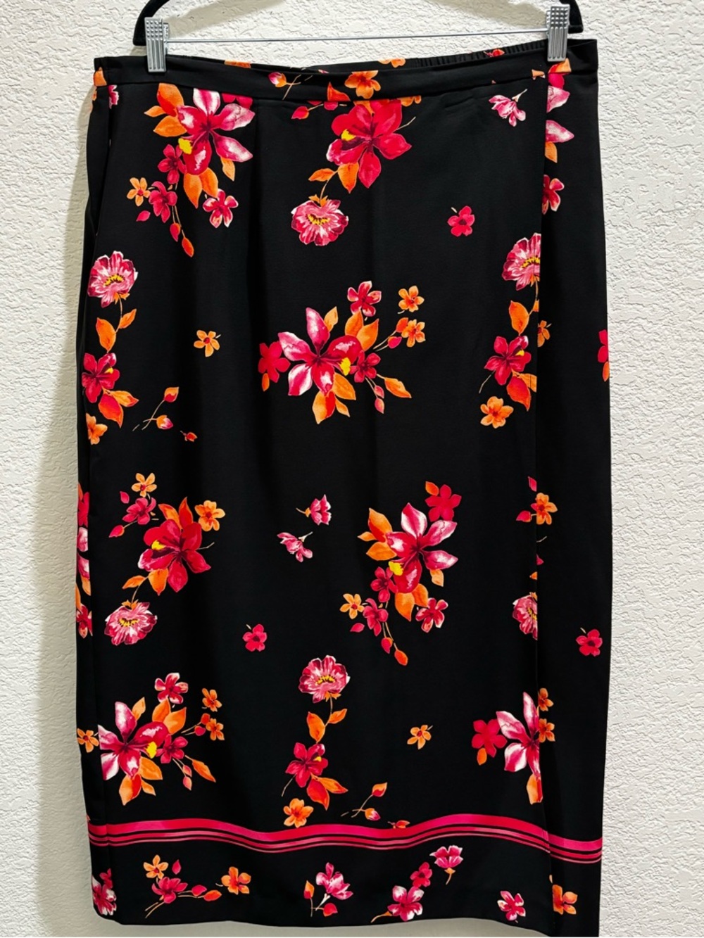 Floral A-Line Skirt in Black with Pink & Orange Blooms
